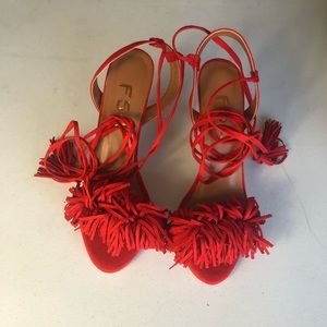 Red suede women’s heels size 9.5